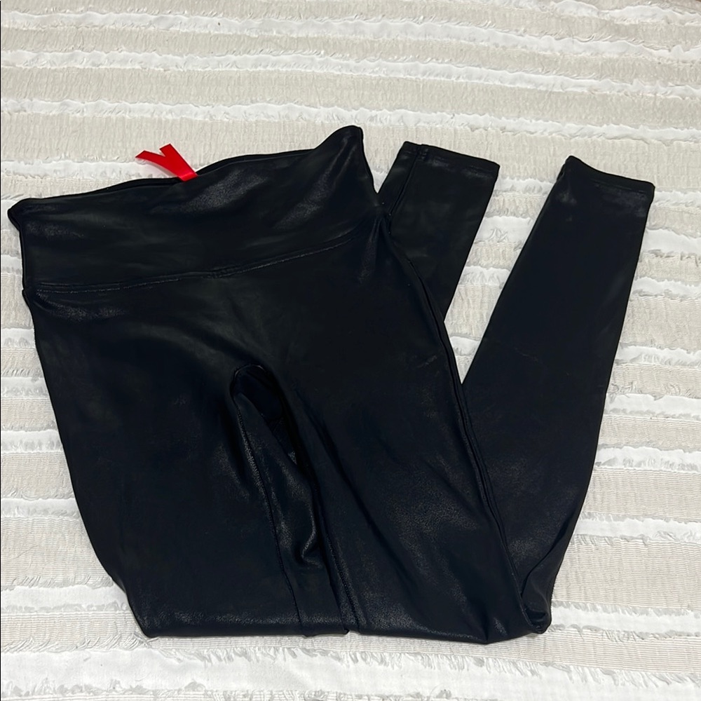Spanx Black Faux Leather Leggings, size small